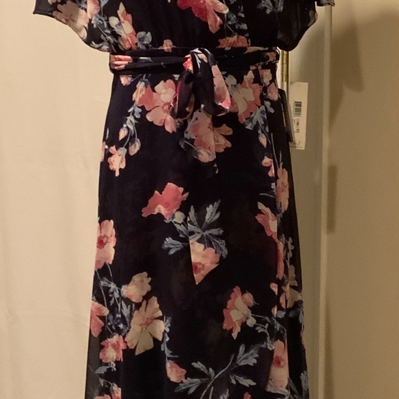 Eliza J Navy Floral High-Low Wrap Dress Size 10 - Picture 2 of 10